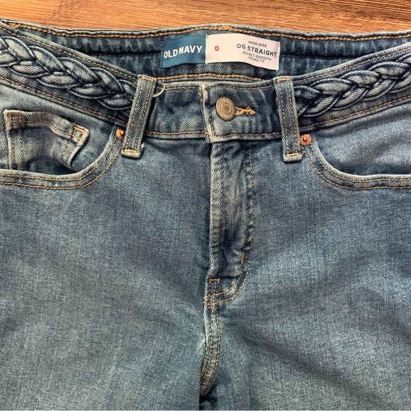 Old Navy Denim - Old Navy Women’s High-Rise OG Straight Jeans Sz 0 Medium Wash Braided Waistband
